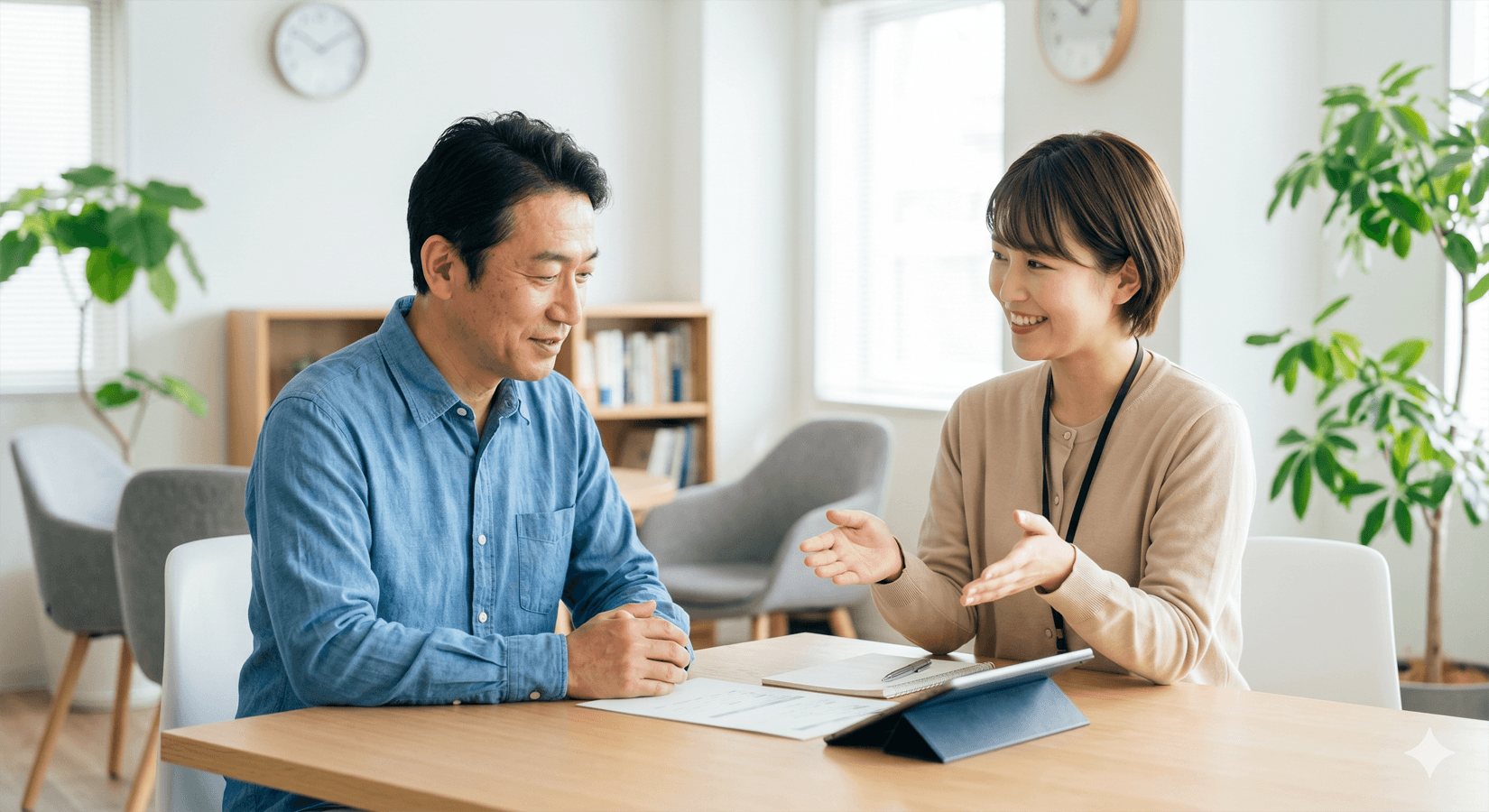 担当スタッフと面談している様子