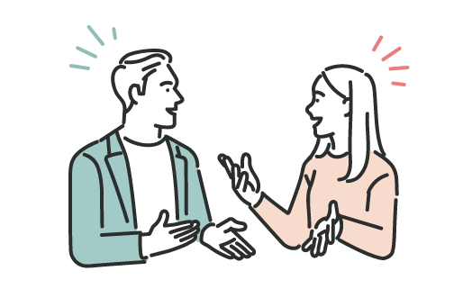 婚活パーティーで会話する男女